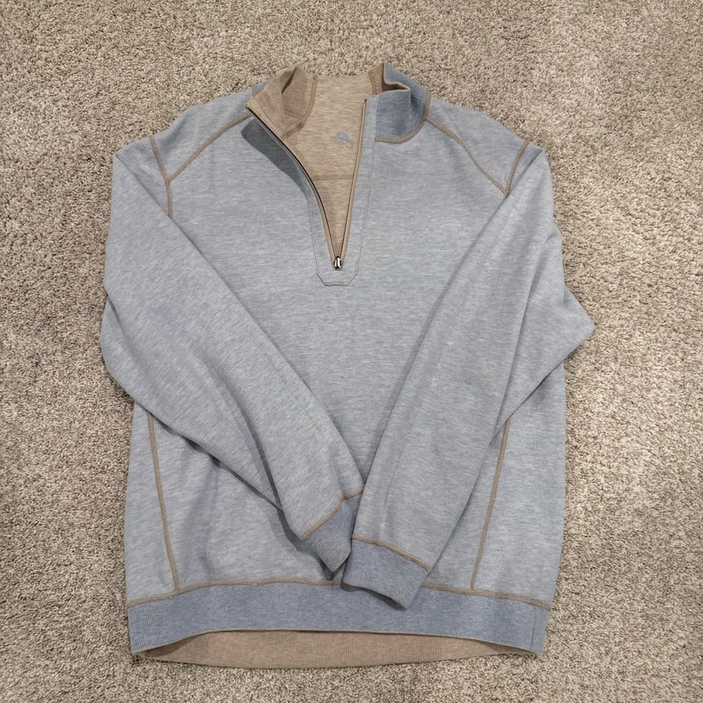 Tommy Bahama Long-Sleeve Quarter Zip - Reversible (blue/ oatmeal) - XL